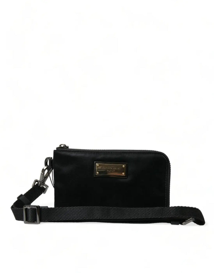 Dolce &amp; Gabbana Black Nylon Logo Plaque Keyring Pouch Clutch Bag