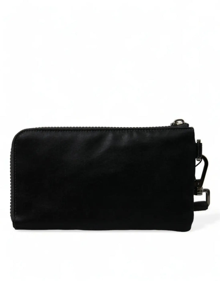 Dolce &amp; Gabbana Black Nylon Logo Plaque Keyring Pouch Clutch Bag