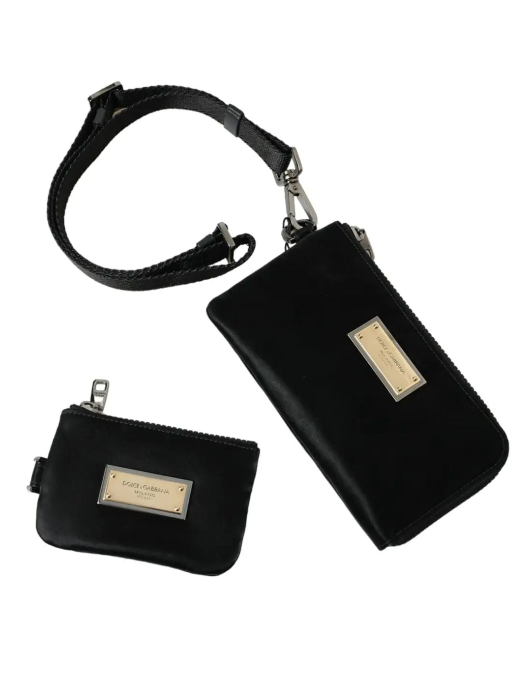 Dolce &amp; Gabbana Black Nylon Logo Plaque Keyring Pouch Clutch Bag