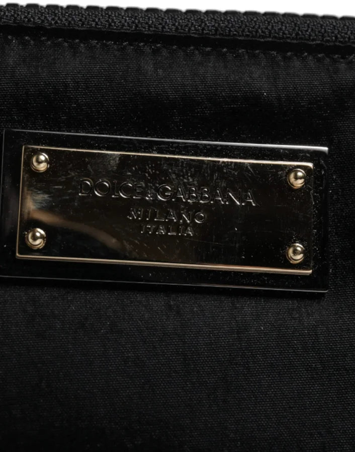 Dolce &amp; Gabbana Black Nylon Logo Plaque Keyring Pouch Clutch Bag