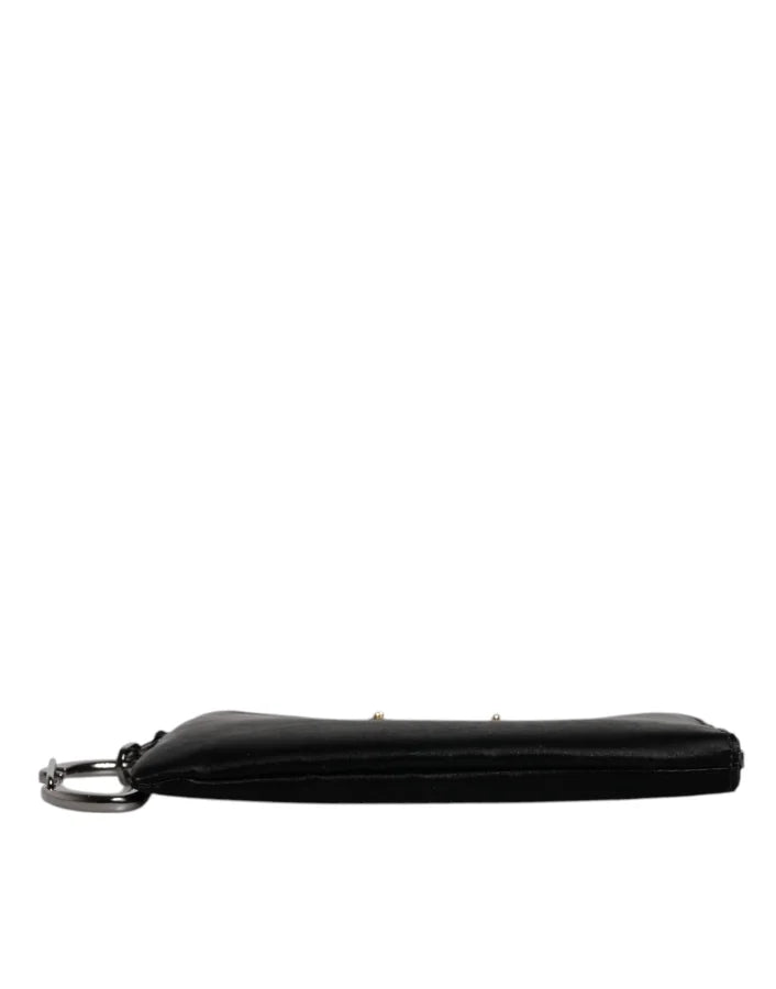 Dolce &amp; Gabbana Black Nylon Logo Plaque Keyring Pouch Clutch Bag