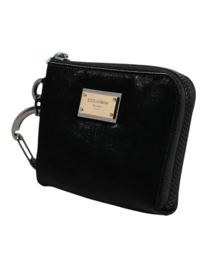 Dolce &amp; Gabbana Black Nylon Logo Plaque Keyring Pouch Clutch Bag