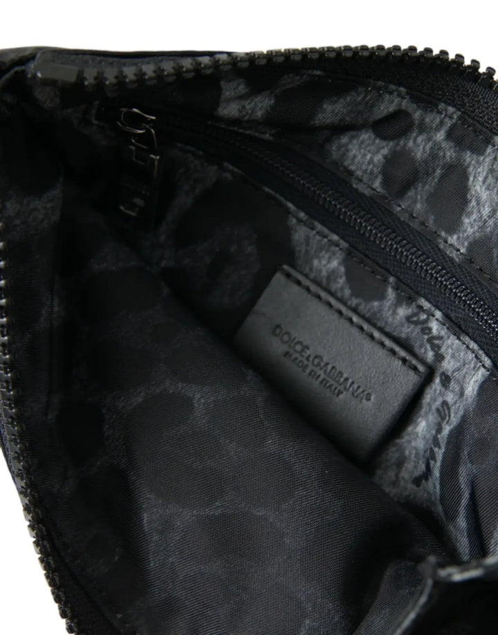 Dolce &amp; Gabbana Black Nylon Logo Plaque Keyring Pouch Clutch Bags