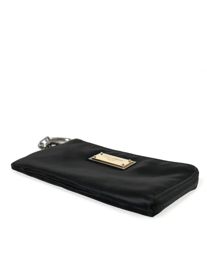 Dolce &amp; Gabbana Black Nylon Logo Plaque Keyring Pouch Clutch Bags