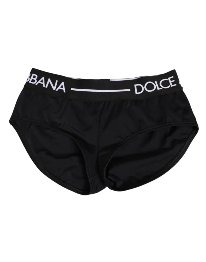 Dolce &amp; Gabbana Black Nylon Logo Waistband Shorts Underwear