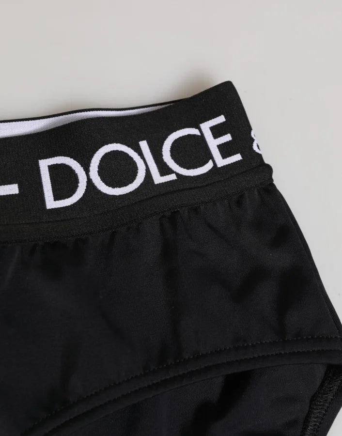 Dolce &amp; Gabbana Black Nylon Logo Waistband Shorts Underwear