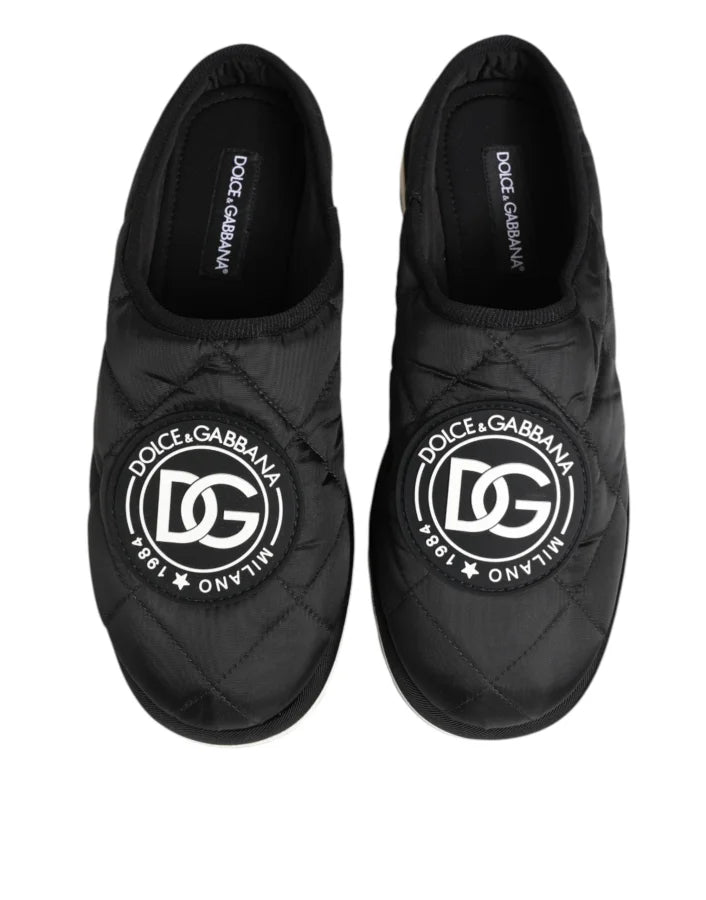 Dolce &amp; Gabbana Black Nylon Low Top Slip On Sneaker Shoes