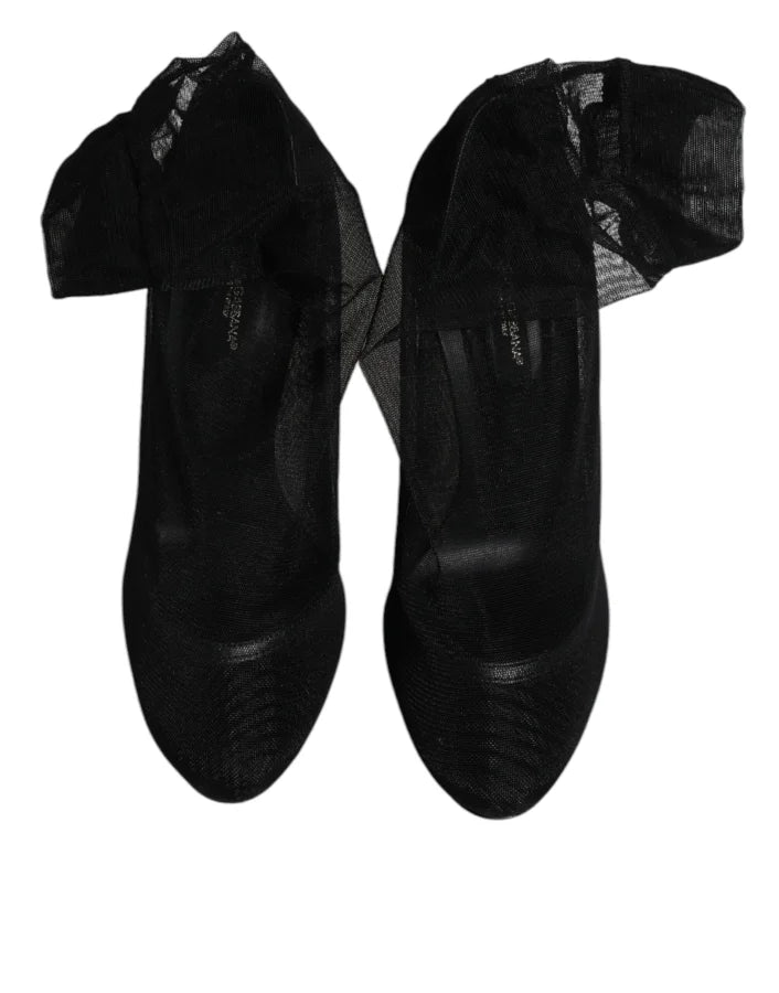 Dolce &amp; Gabbana Black Nylon Mesh Sock Style Boots Shoes