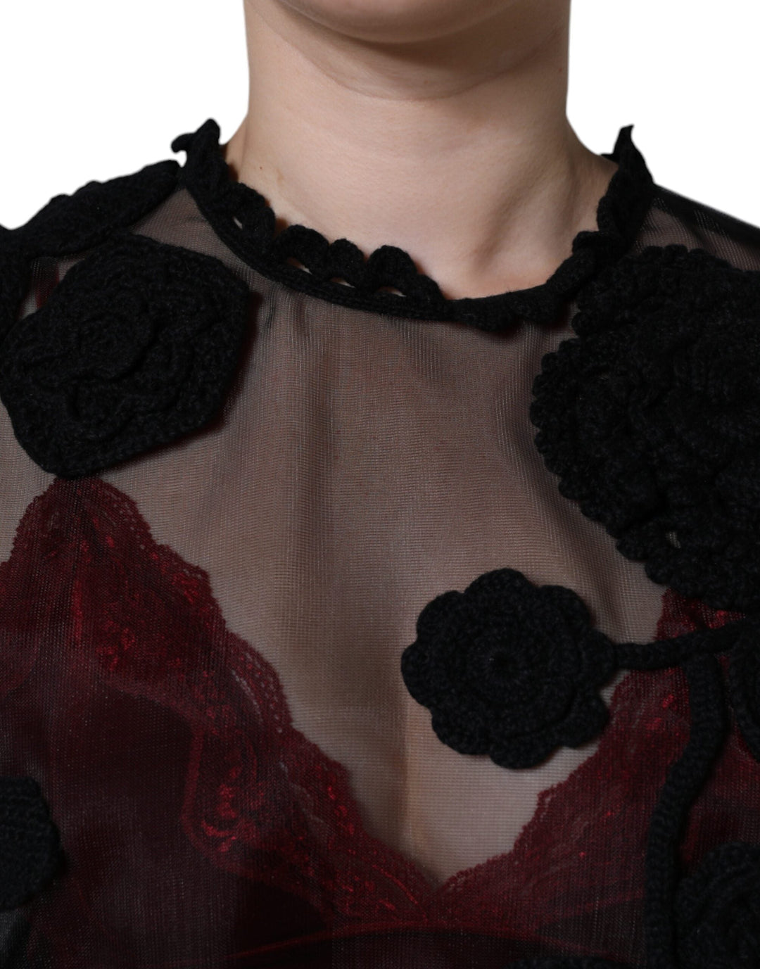Dolce &amp; Gabbana - Black Nylon Mesh Transparent Floral Blouse