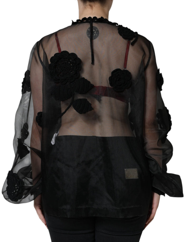 Dolce &amp; Gabbana - Black Nylon Mesh Transparent Floral Blouse