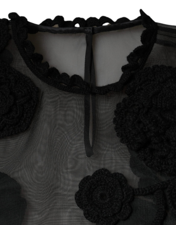 Dolce &amp; Gabbana - Black Nylon Mesh Transparent Floral Blouse