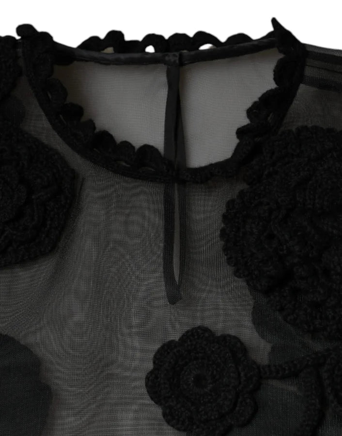 Dolce &amp; Gabbana Black Nylon Mesh Transparent Floral Blouse