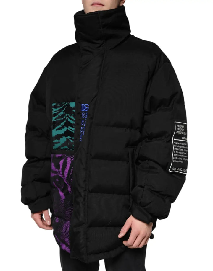 Dolce &amp; Gabbana Black Nylon Puffer Men Full Zip Jacket