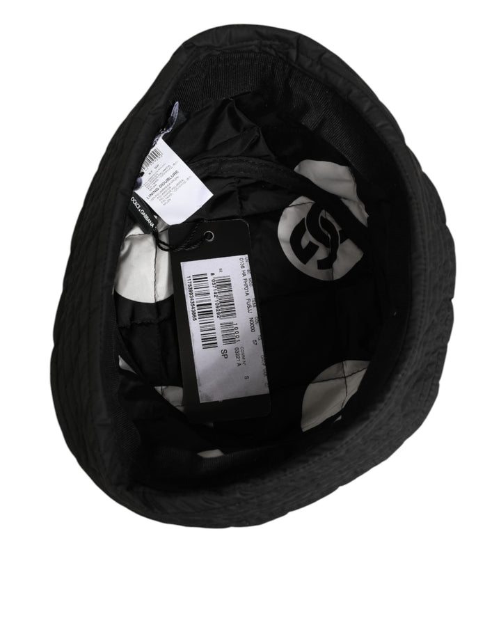 Dolce &amp; Gabbana Black Nylon Quilted Bucket Men Capello Hat