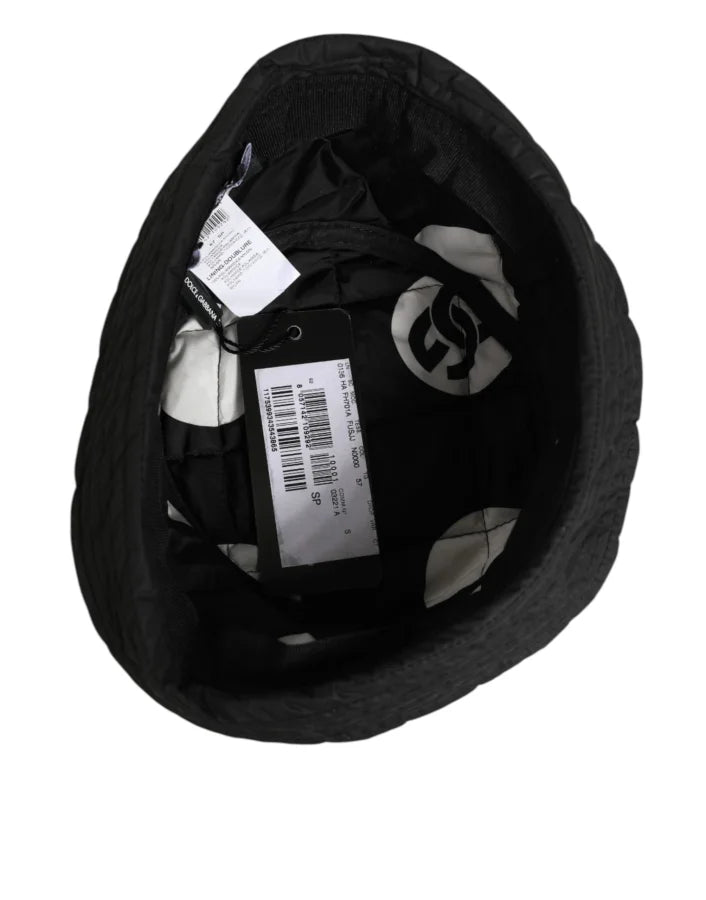 Dolce &amp; Gabbana Black Nylon Quilted Bucket Men Capello Hat