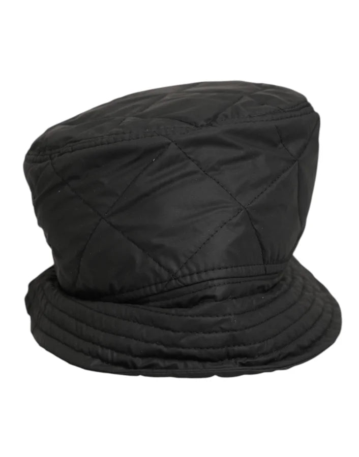Dolce &amp; Gabbana Black Nylon Quilted Bucket Men Capello Hat