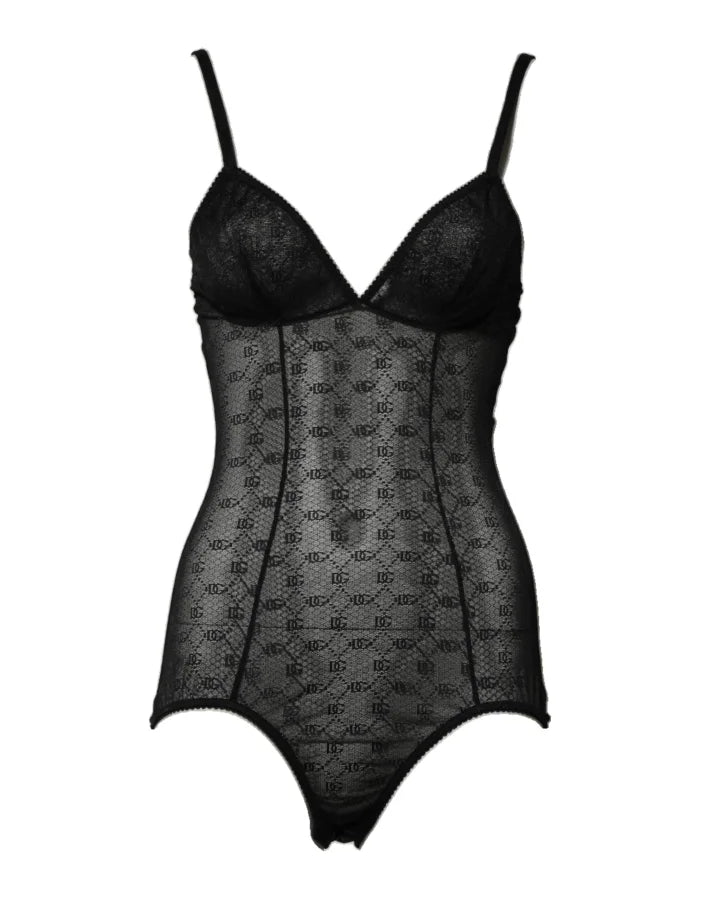 Dolce &amp; Gabbana Black Nylon Stretch Bodysuit Lingerie Underwear