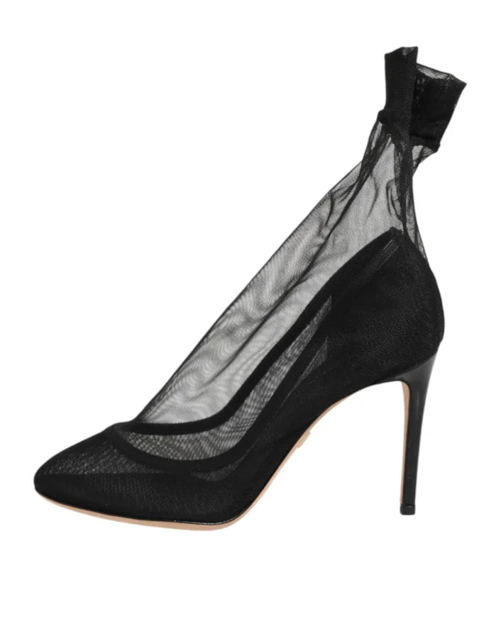 Dolce &amp; Gabbana Black Nylon Stretch Mesh Sock Boots Shoes
