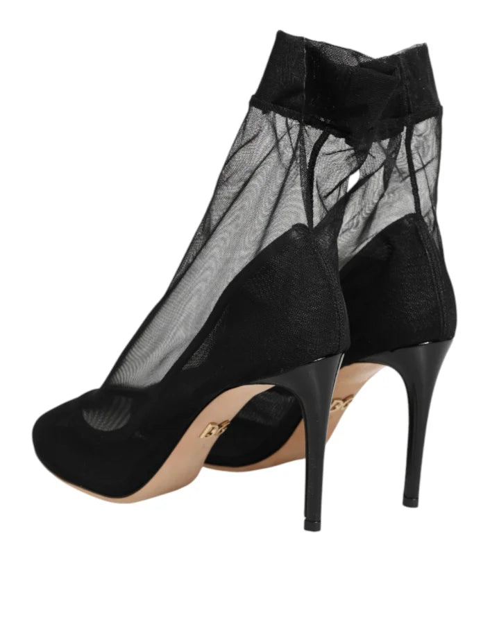Dolce &amp; Gabbana Black Nylon Stretch Mesh Sock Boots Shoes
