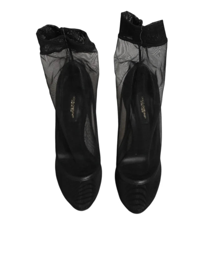 Dolce &amp; Gabbana Black Nylon Stretch Mesh Sock Boots Shoes