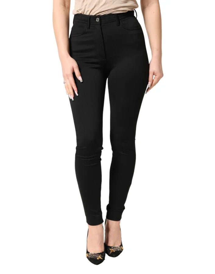 Dolce &amp; Gabbana Black Nylon Stretch Skinny High Waist Pants