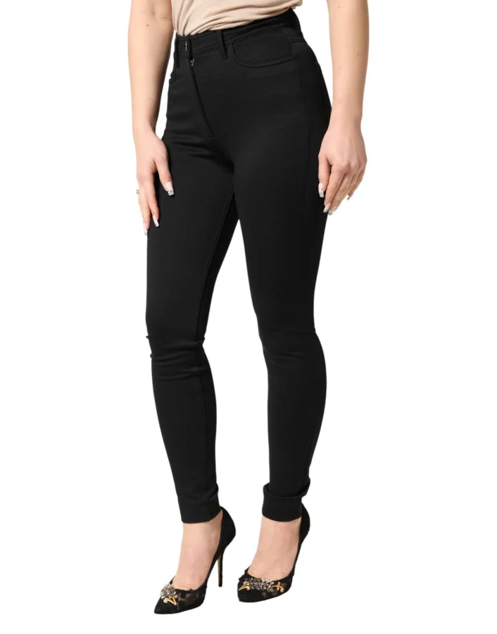 Dolce &amp; Gabbana Black Nylon Stretch Skinny High Waist Pants
