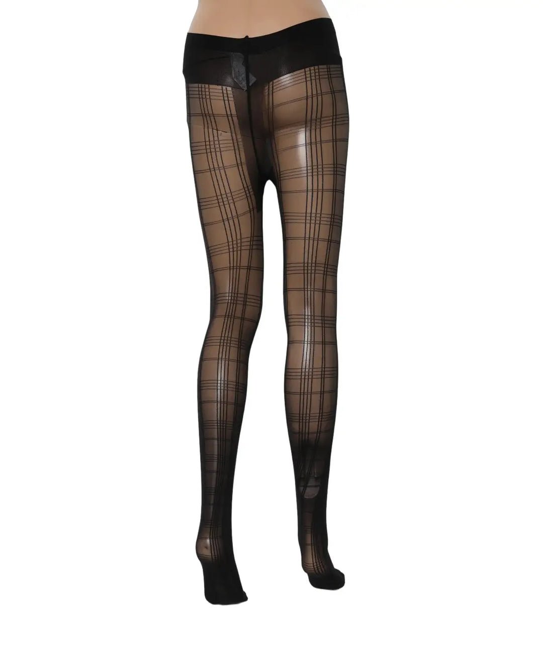 Dolce &amp; Gabbana Black Nylon Tartan Pattern Tights Stockings Socks