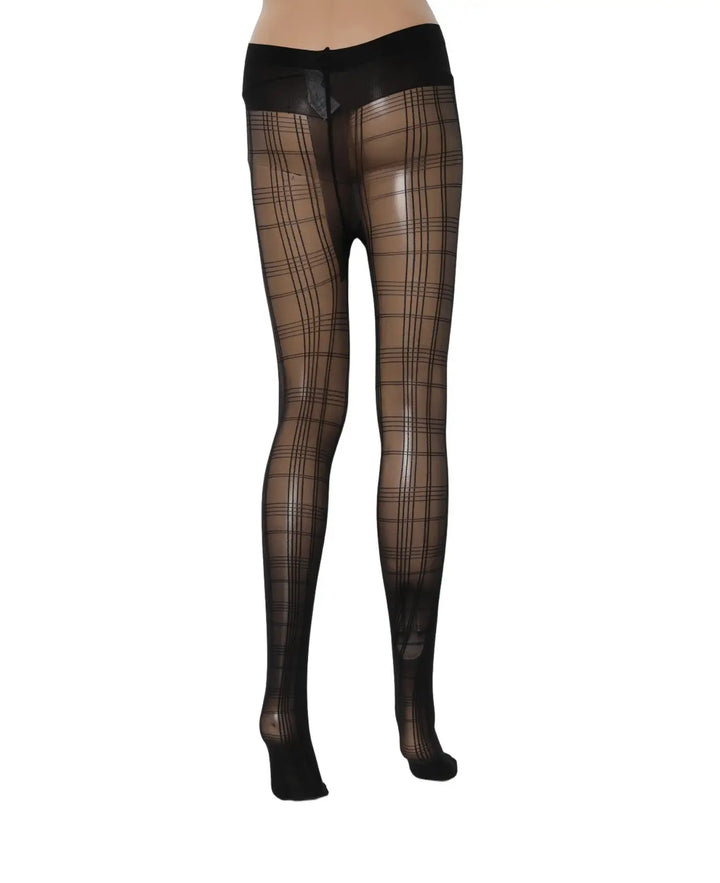 Dolce &amp; Gabbana Black Nylon Tartan Pattern Tights Stockings Socks