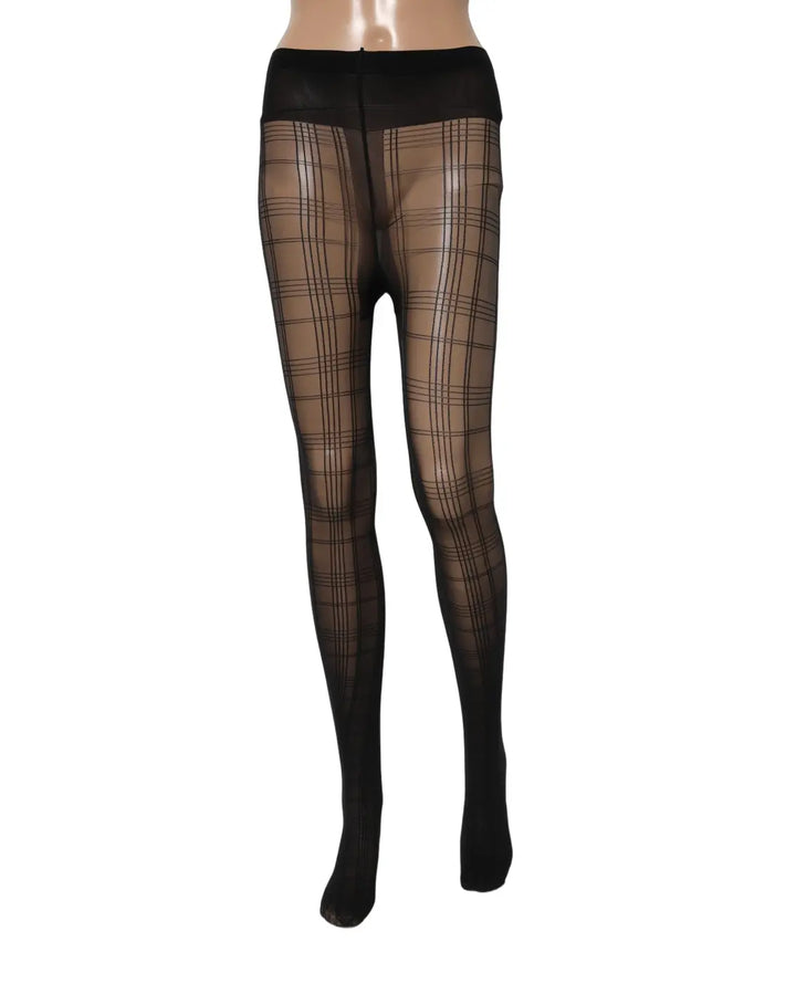 Dolce &amp; Gabbana Black Nylon Tartan Pattern Tights Stockings Socks
