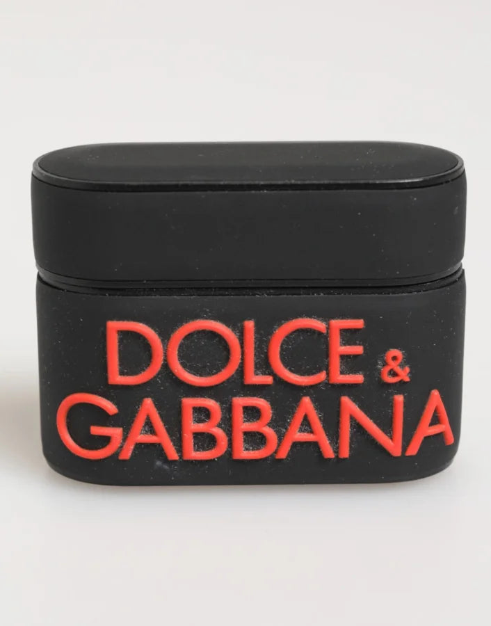 Dolce &amp; Gabbana Black Orange Rubber Logo Embossed Accessory Airpods Case