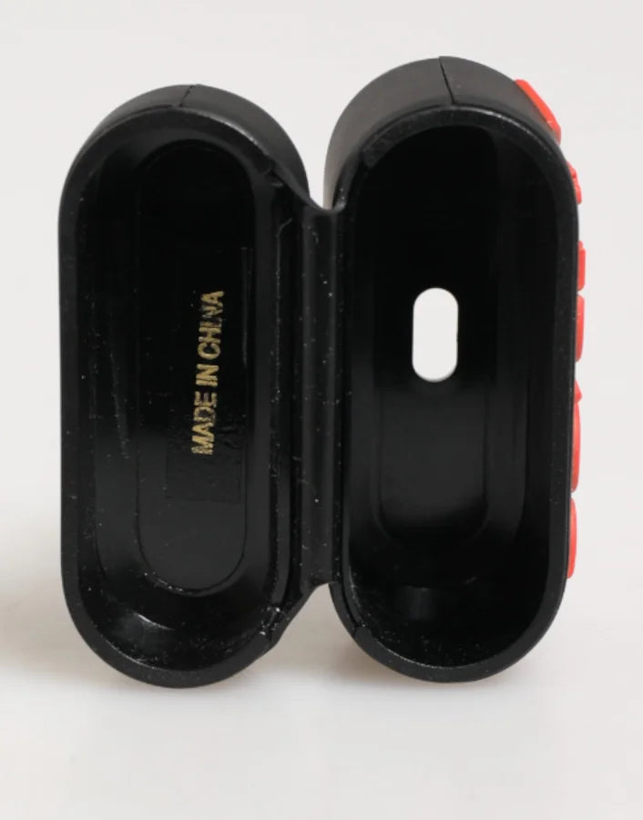 Dolce &amp; Gabbana Black Orange Rubber Logo Embossed Accessory Airpods Case