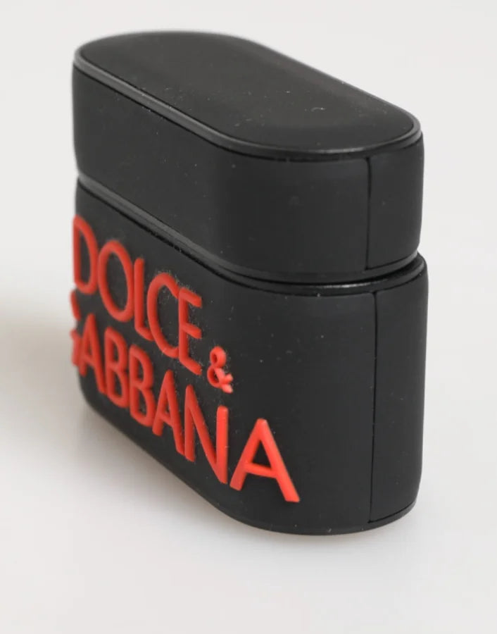 Dolce &amp; Gabbana Black Orange Rubber Logo Embossed Accessory Airpods Case