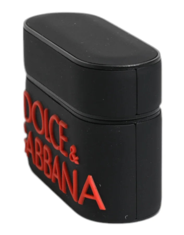 Dolce &amp; Gabbana Black Orange Silicone Embossed Logo Airpods Case