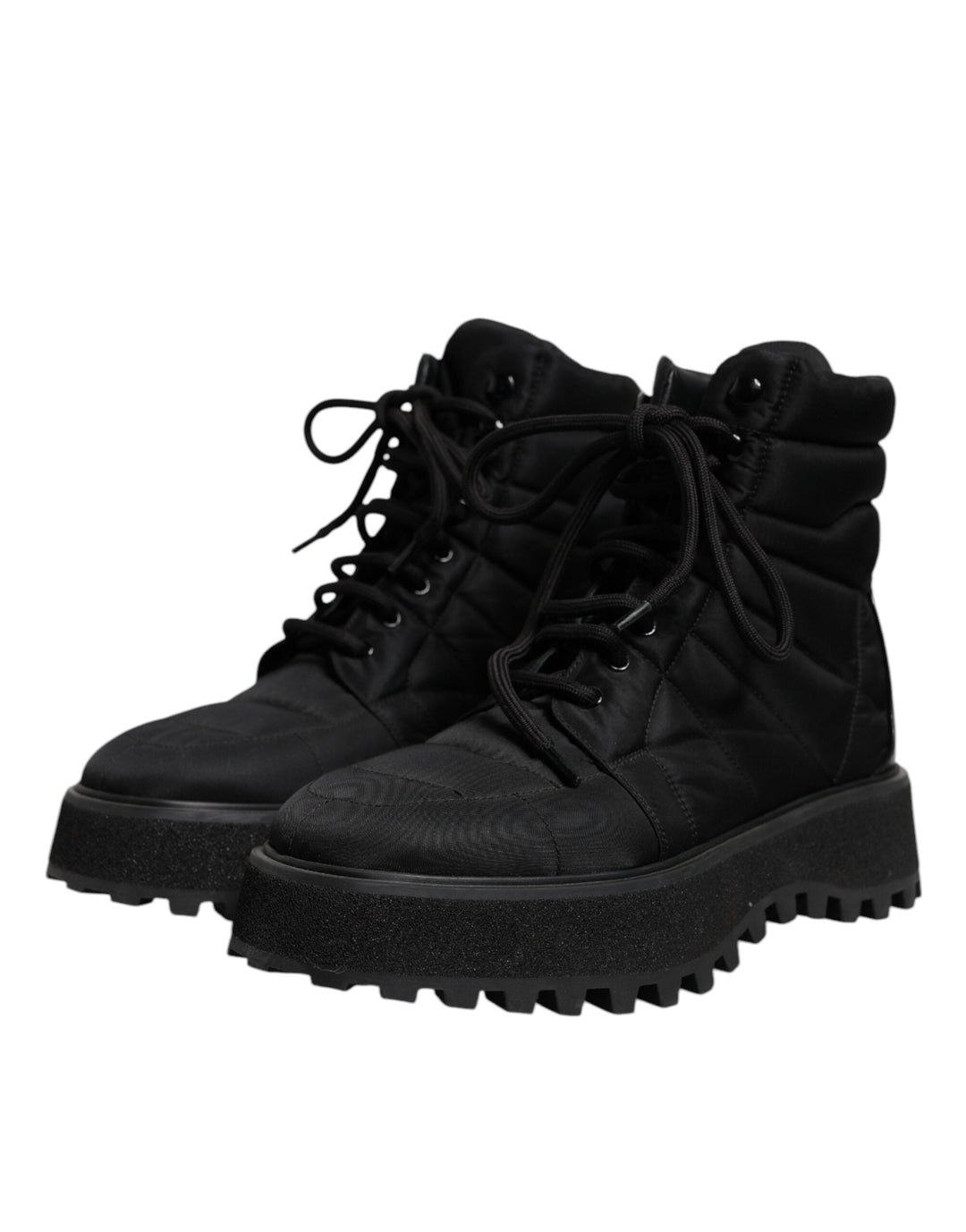 Dolce &amp; Gabbana Black Padded Mid Calf Lace Up Boots Shoes
