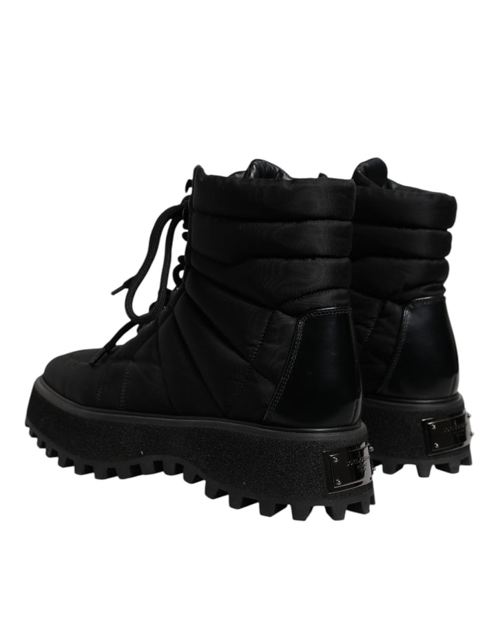 Dolce &amp; Gabbana Black Padded Mid Calf Lace Up Boots Shoes
