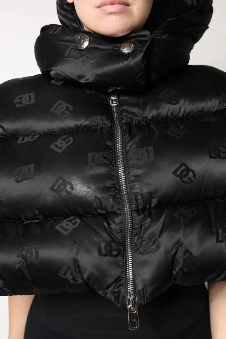Dolce &amp; Gabbana Black Padded Puffer Hooded Full Zip Cropped Jacket