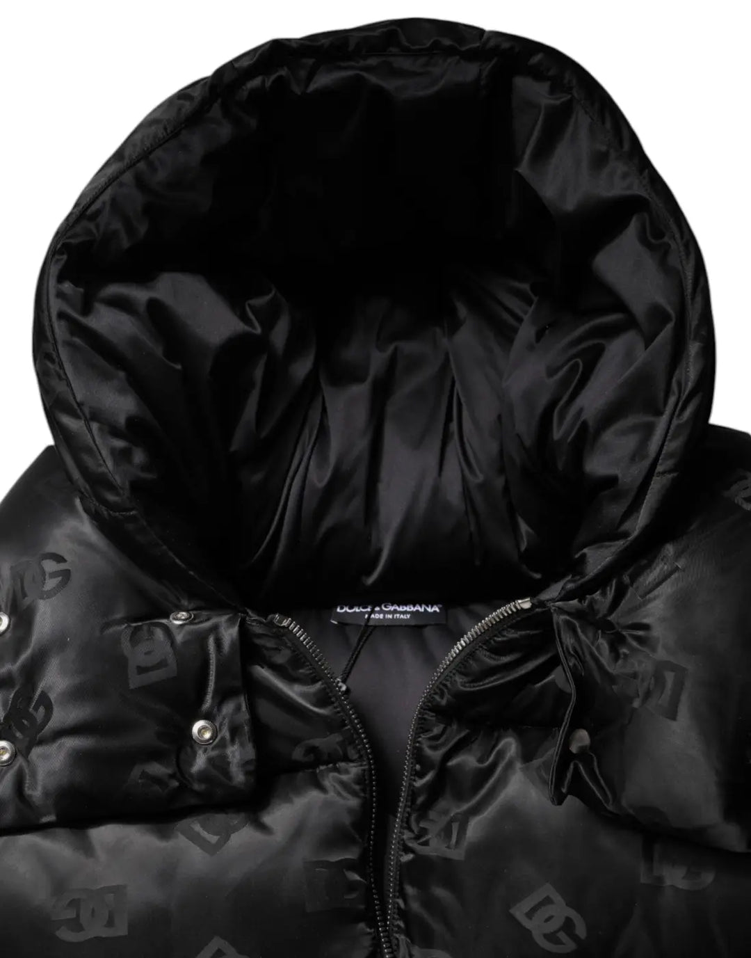 Dolce &amp; Gabbana Black Padded Puffer Hooded Full Zip Cropped Jacket