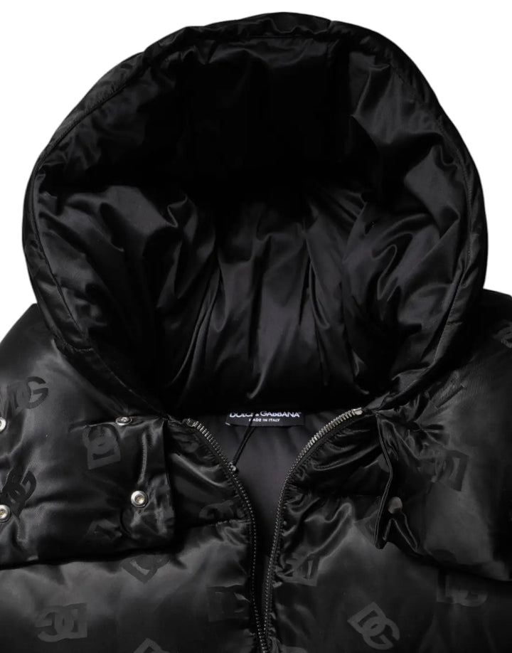 Dolce &amp; Gabbana Black Padded Puffer Hooded Full Zip Cropped Jacket