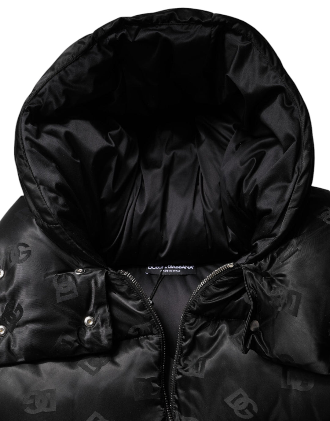 Dolce &amp; Gabbana Puffer Jackets - Black Padded Hooded Full Zip Cropped Jacket