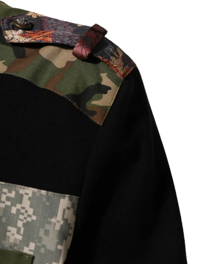 Dolce &amp; Gabbana Black Patchwork Crew Neck Pullover Sweater