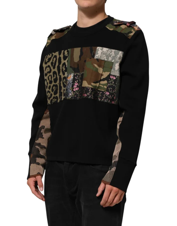 Dolce &amp; Gabbana Black Patchwork Crew Neck Pullover Sweater