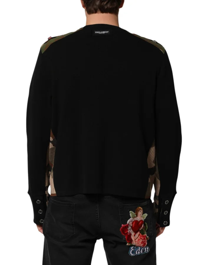 Dolce &amp; Gabbana Black Patchwork Crew Neck Pullover Sweater