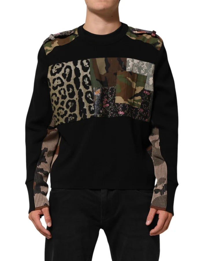 Dolce &amp; Gabbana Black Patchwork Crew Neck Pullover Sweater