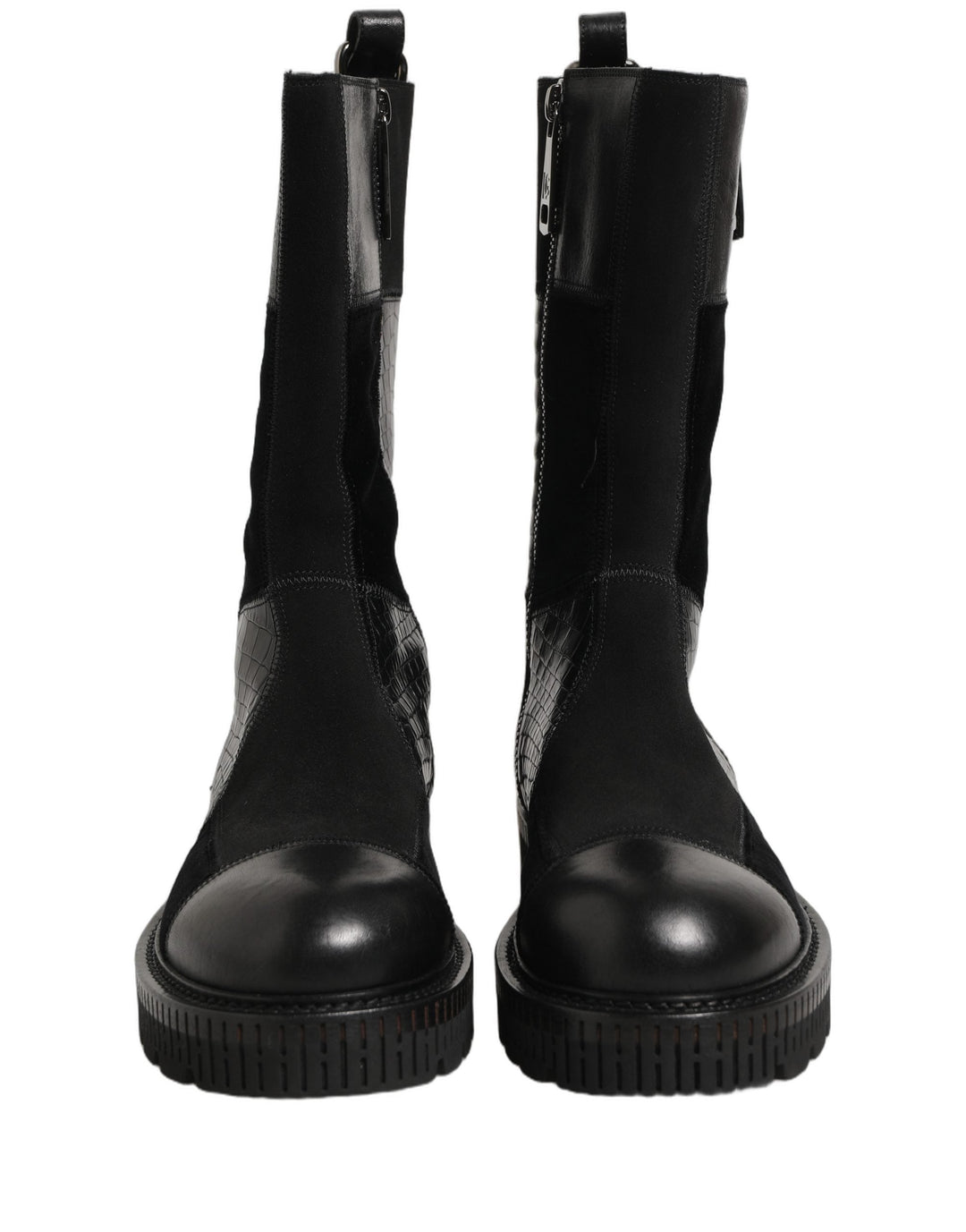 Dolce &amp; Gabbana Black Patchwork Leather Mid Calf Boots Shoes