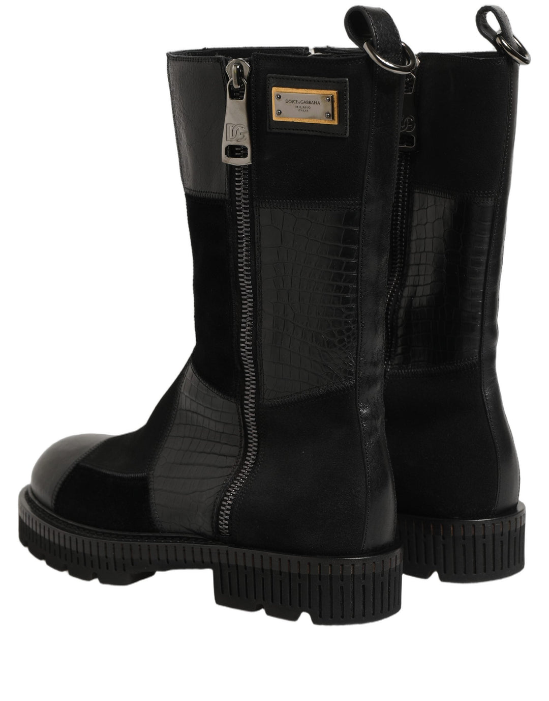 Dolce &amp; Gabbana Black Patchwork Leather Mid Calf Boots Shoes