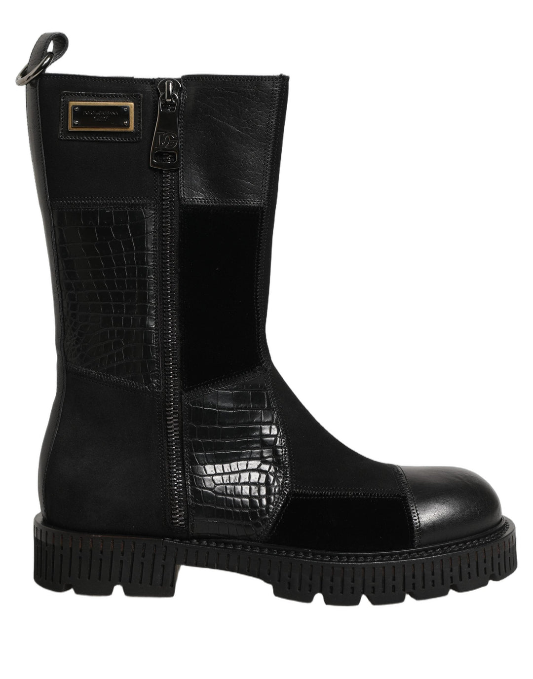 Dolce &amp; Gabbana Black Patchwork Leather Mid Calf Boots Shoes