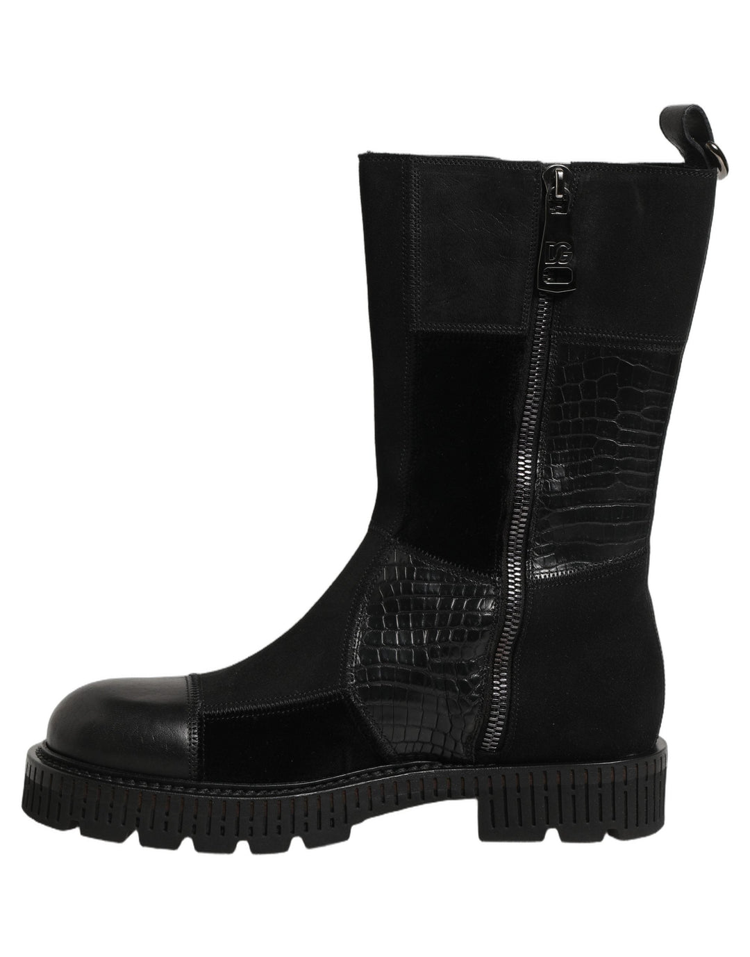 Dolce &amp; Gabbana Black Patchwork Leather Mid Calf Boots Shoes
