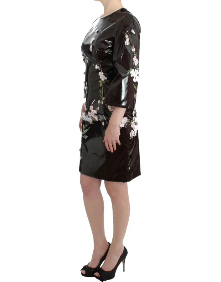 Dolce &amp; Gabbana Black patent floral HANDPAINTED dress