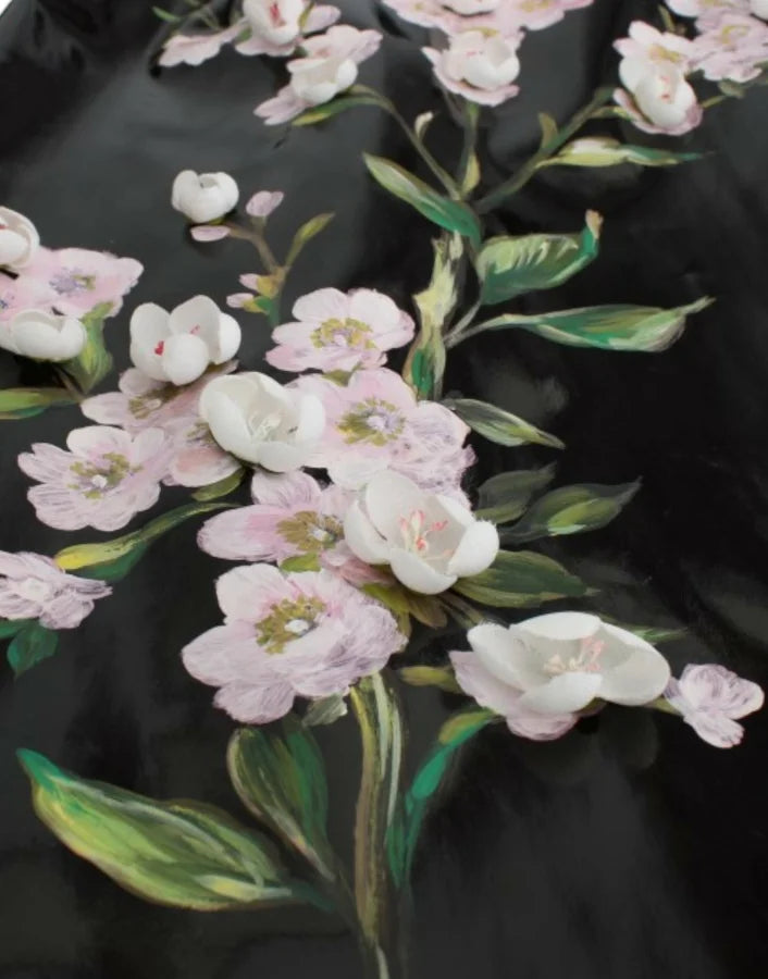 Dolce &amp; Gabbana Black patent floral HANDPAINTED dress