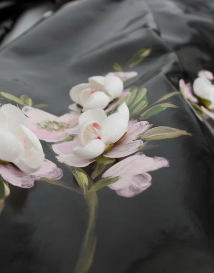 Dolce &amp; Gabbana Black patent floral HANDPAINTED dress
